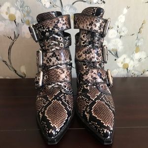 Jeffrey Campbell Caceres Snake Embossed Leather Buckle Moto Bootie Size 6.5